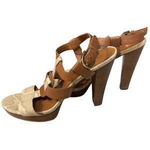 Franco Sarto US 9 L-Betsy Stylish Brown Leather Women's Heels Sandles